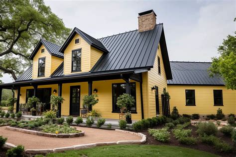 yellow house metal roof|yellow house with metal roof.